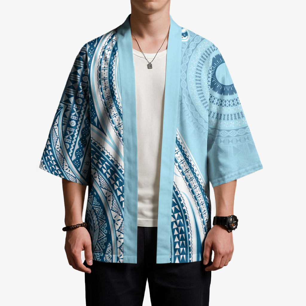Bula Fiji Vintage Tapa Kimono Kaivity Masi Wave Motifs - Turquoise