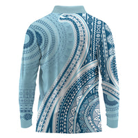 Bula Fiji Vintage Tapa Long Sleeve Polo Shirt Kaivity Masi Wave Motifs - Turquoise