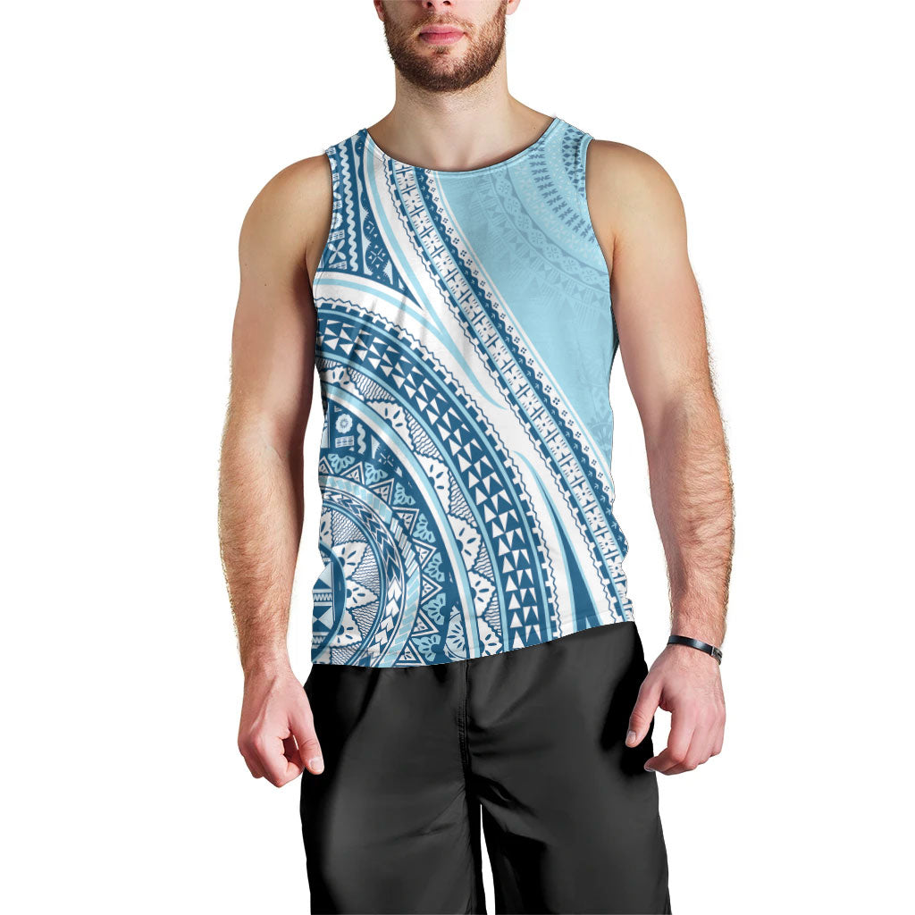 Bula Fiji Vintage Tapa Men Tank Top Kaivity Masi Wave Motifs - Turquoise