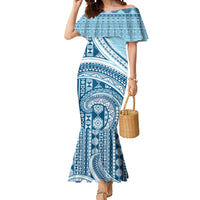 Bula Fiji Vintage Tapa Mermaid Dress Kaivity Masi Wave Motifs - Turquoise