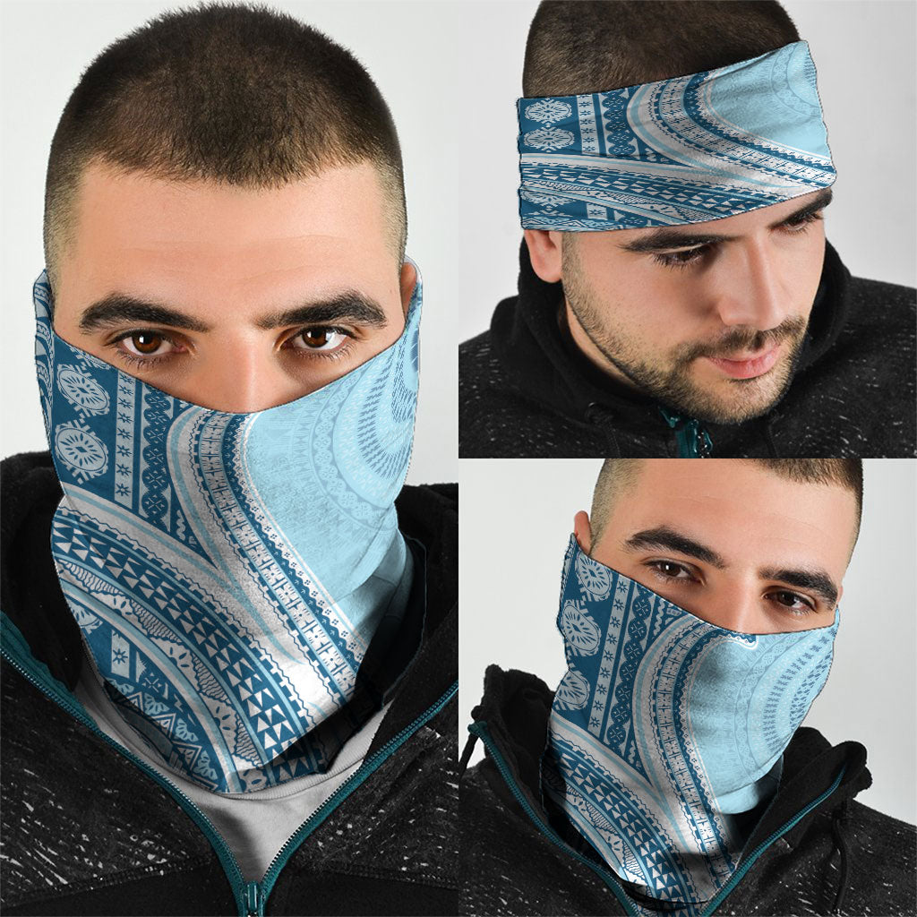 Bula Fiji Vintage Tapa Neck Gaiter Kaivity Masi Wave Motifs - Turquoise
