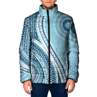 Bula Fiji Vintage Tapa Padded Jacket Kaivity Masi Wave Motifs - Turquoise