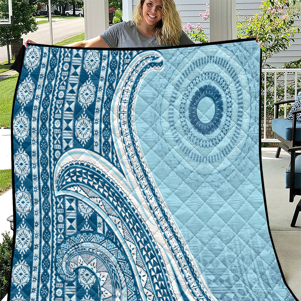 Bula Fiji Vintage Tapa Quilt Kaivity Masi Wave Motifs - Turquoise