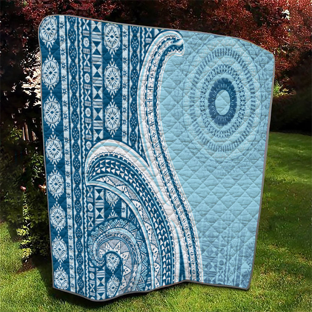 Bula Fiji Vintage Tapa Quilt Kaivity Masi Wave Motifs - Turquoise