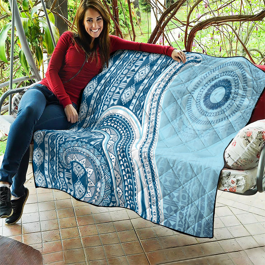 Bula Fiji Vintage Tapa Quilt Kaivity Masi Wave Motifs - Turquoise