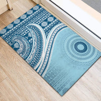 Bula Fiji Vintage Tapa Rubber Doormat Kaivity Masi Wave Motifs - Turquoise