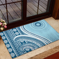 Bula Fiji Vintage Tapa Rubber Doormat Kaivity Masi Wave Motifs - Turquoise