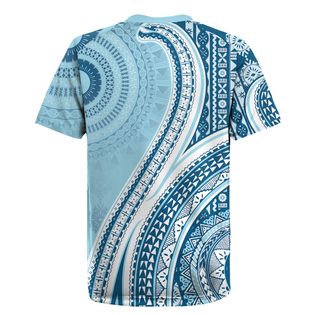 Bula Fiji Vintage Tapa Rugby Jersey Kaivity Masi Wave Motifs - Turquoise