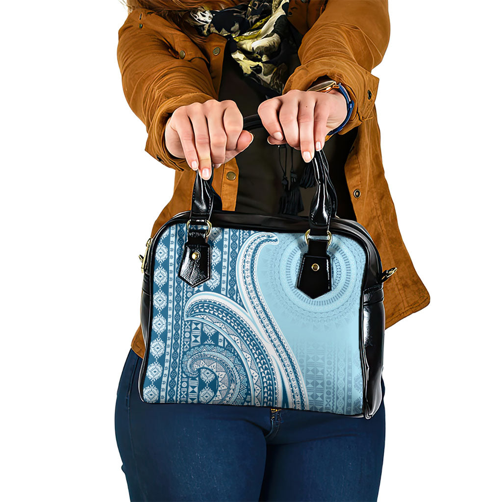 Bula Fiji Vintage Tapa Shoulder Handbag Kaivity Masi Wave Motifs - Turquoise