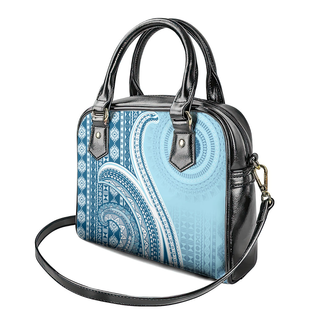 Bula Fiji Vintage Tapa Shoulder Handbag Kaivity Masi Wave Motifs - Turquoise