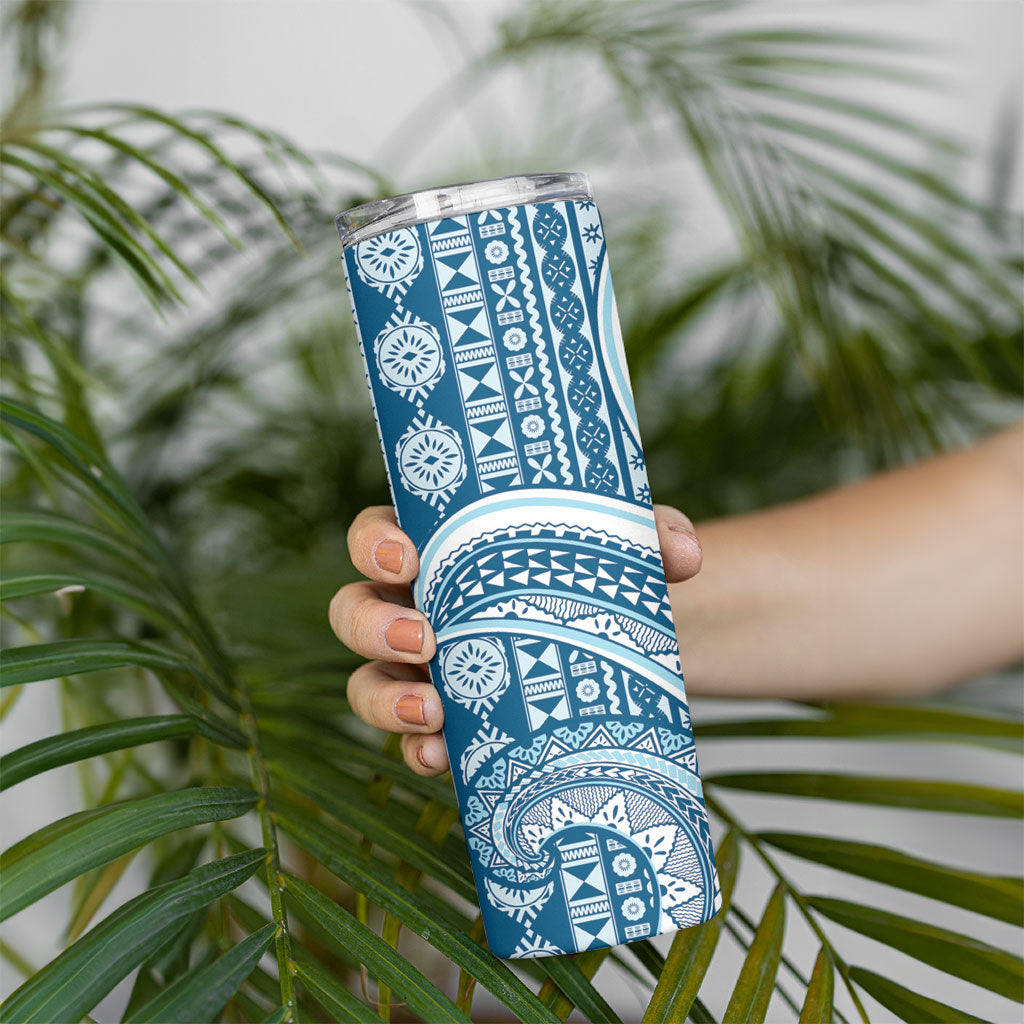 Bula Fiji Vintage Tapa Skinny Tumbler Kaivity Masi Wave Motifs - Turquoise