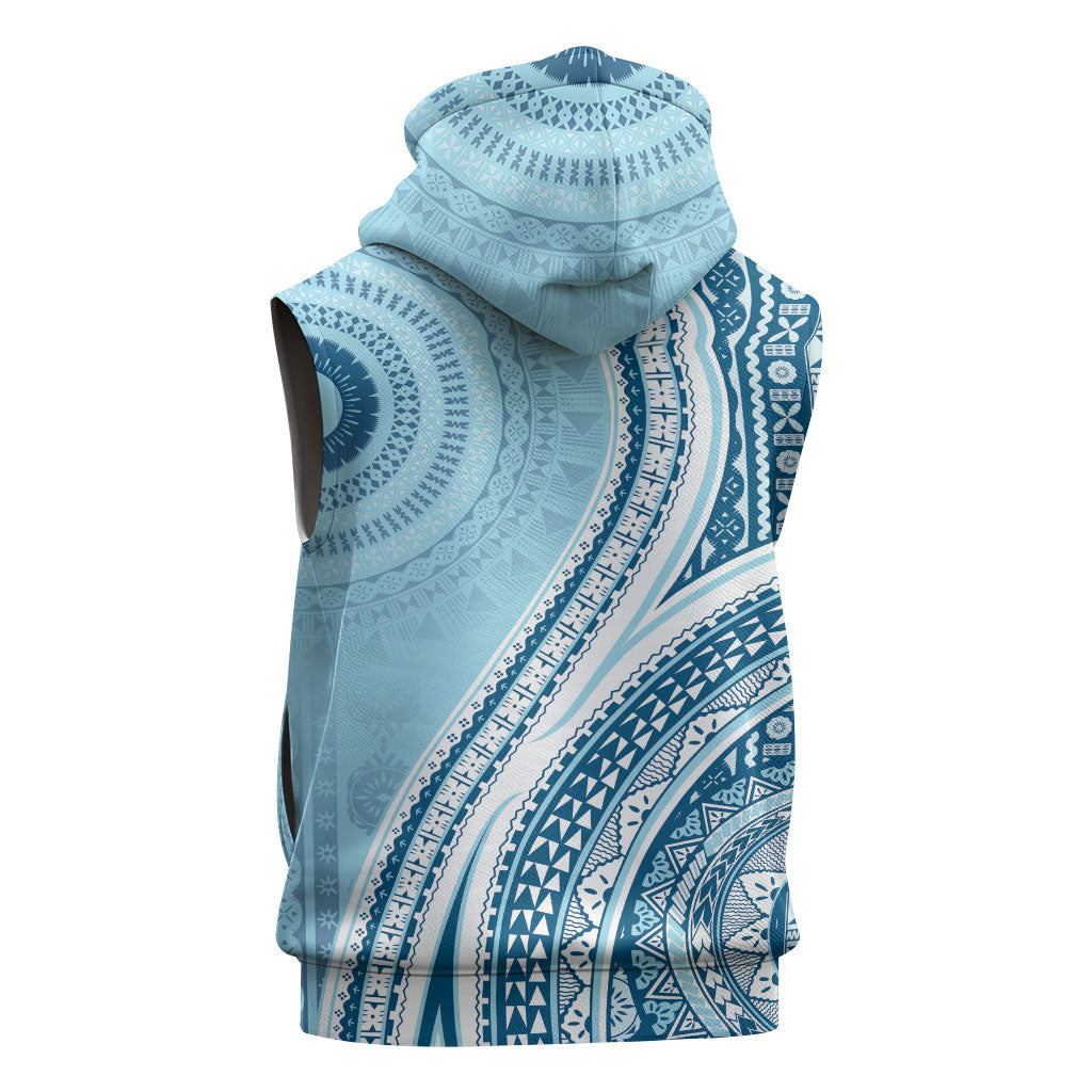 Bula Fiji Vintage Tapa Sleeveless Hoodie Kaivity Masi Wave Motifs - Turquoise