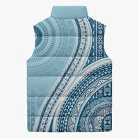 Bula Fiji Vintage Tapa Sleeveless Puffer Jacket Kaivity Masi Wave Motifs - Turquoise