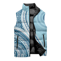 Bula Fiji Vintage Tapa Sleeveless Puffer Jacket Kaivity Masi Wave Motifs - Turquoise