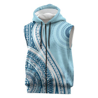 Bula Fiji Vintage Tapa Sleeveless Zip Hoodie Kaivity Masi Wave Motifs - Turquoise