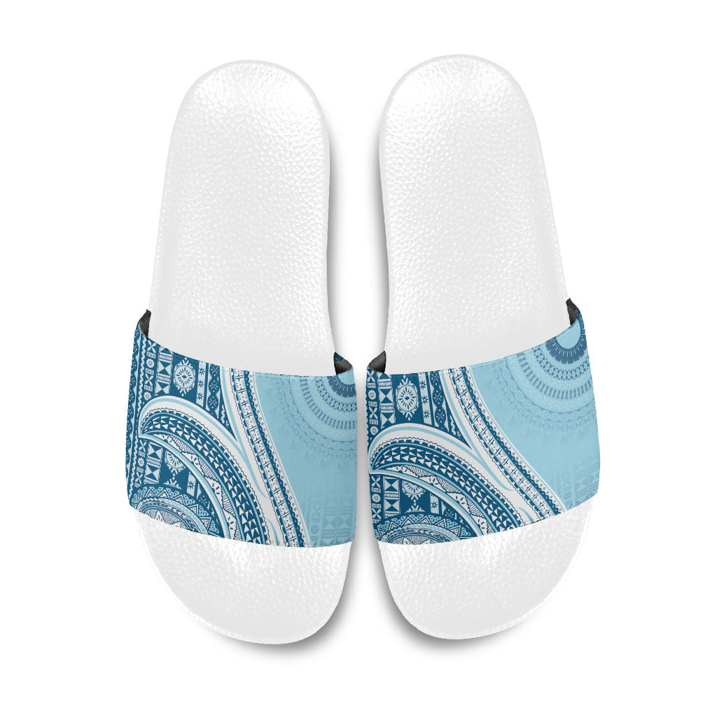 Bula Fiji Vintage Tapa Slide Sandals Kaivity Masi Wave Motifs - Turquoise