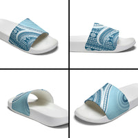 Bula Fiji Vintage Tapa Slide Sandals Kaivity Masi Wave Motifs - Turquoise
