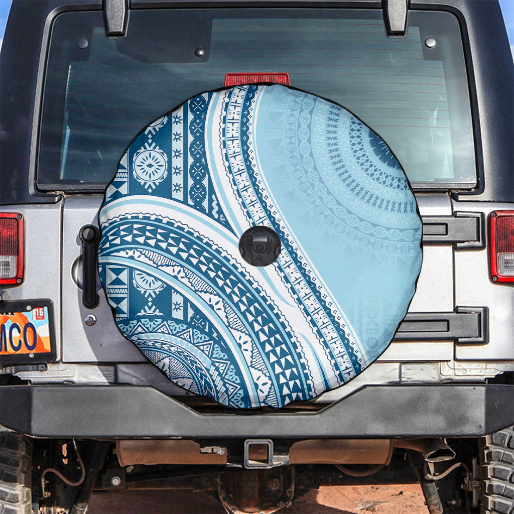 Bula Fiji Vintage Tapa Spare Tire Cover Kaivity Masi Wave Motifs - Turquoise