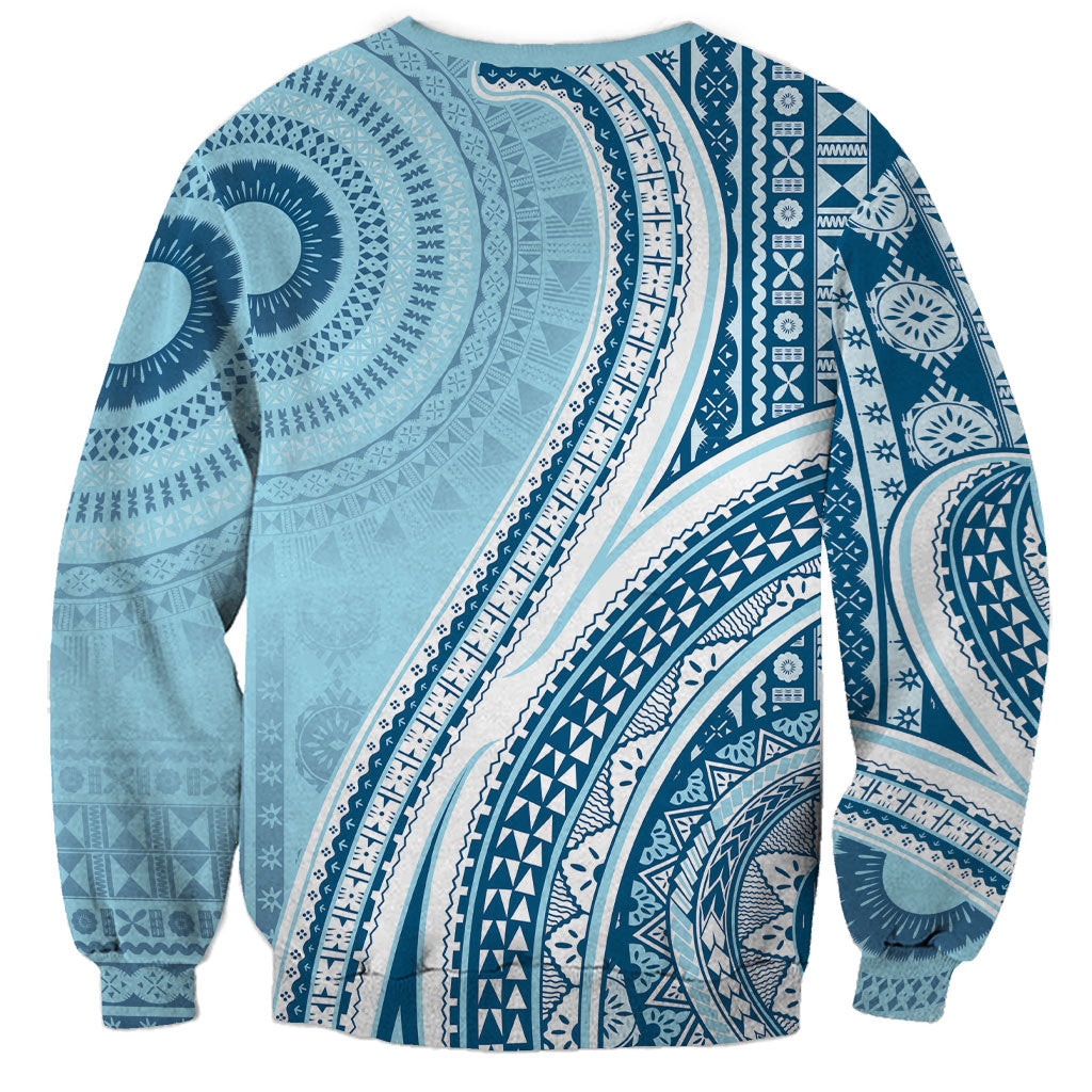 Bula Fiji Vintage Tapa Sweatshirt Kaivity Masi Wave Motifs - Turquoise