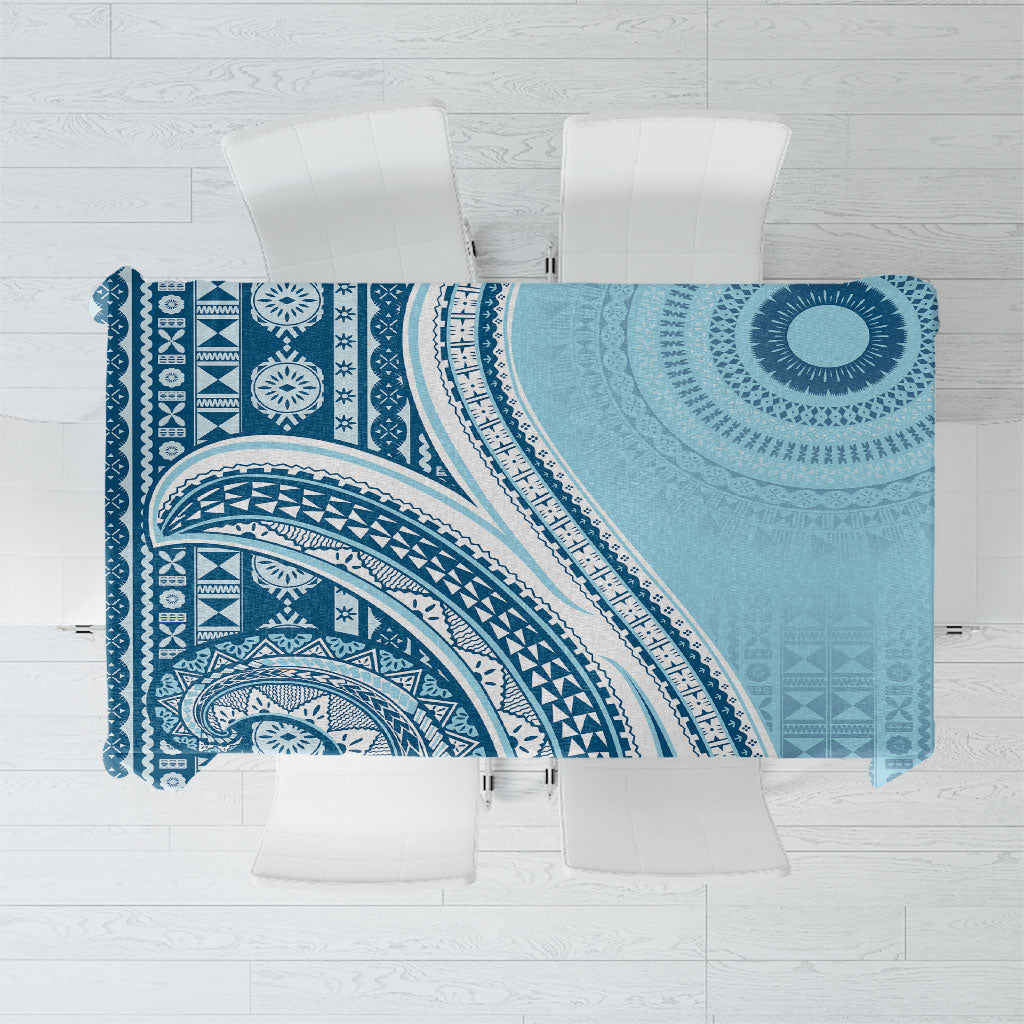 Bula Fiji Vintage Tapa Tablecloth Kaivity Masi Wave Motifs - Turquoise
