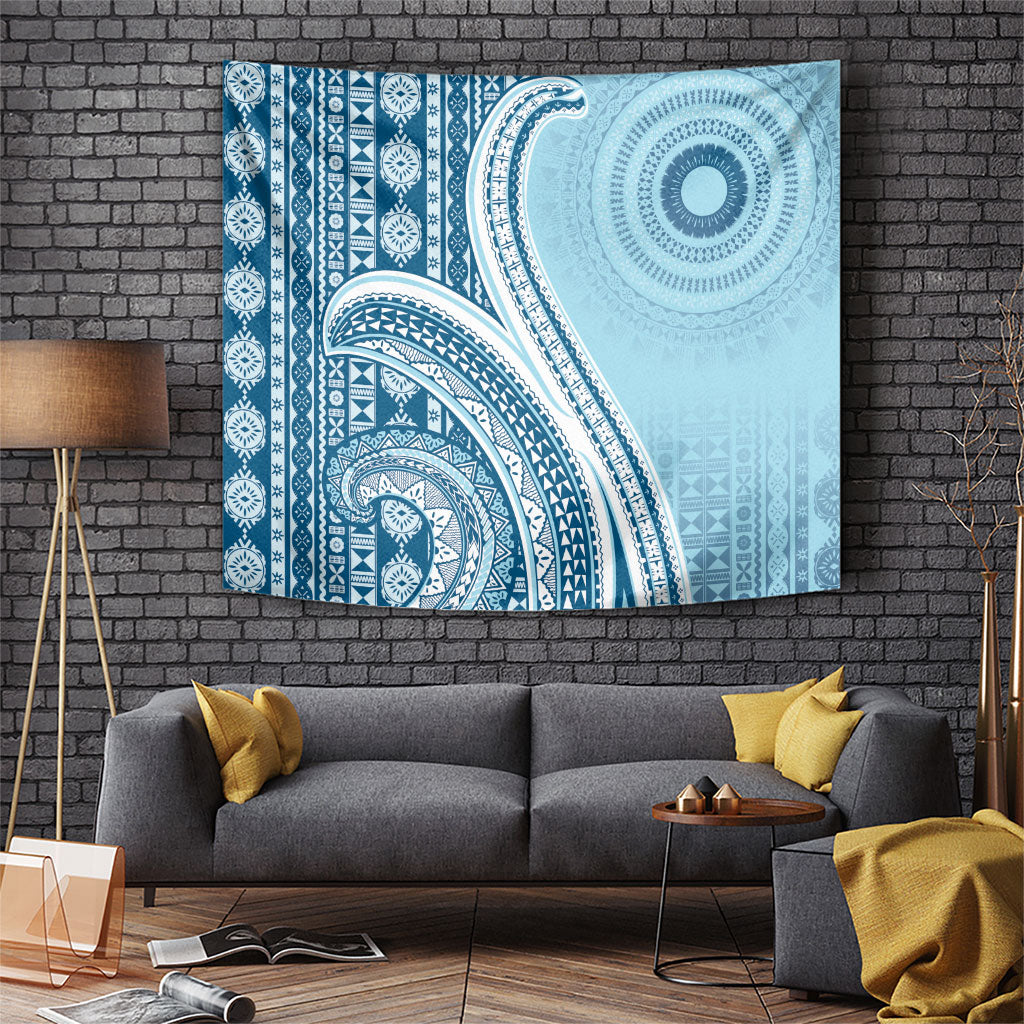 Bula Fiji Vintage Tapa Tapestry Kaivity Masi Wave Motifs - Turquoise