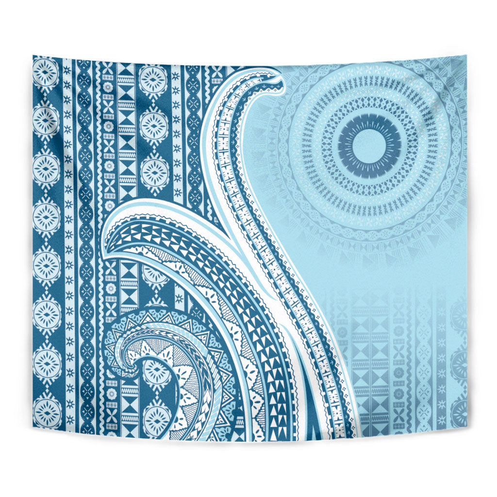 Bula Fiji Vintage Tapa Tapestry Kaivity Masi Wave Motifs - Turquoise