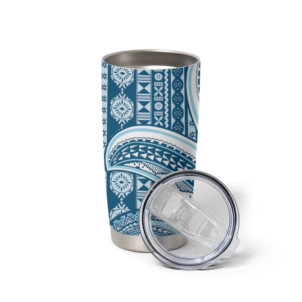Bula Fiji Vintage Tapa Tumbler Cup Kaivity Masi Wave Motifs - Turquoise