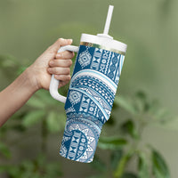 Bula Fiji Vintage Tapa Tumbler With Handle Kaivity Masi Wave Motifs - Turquoise