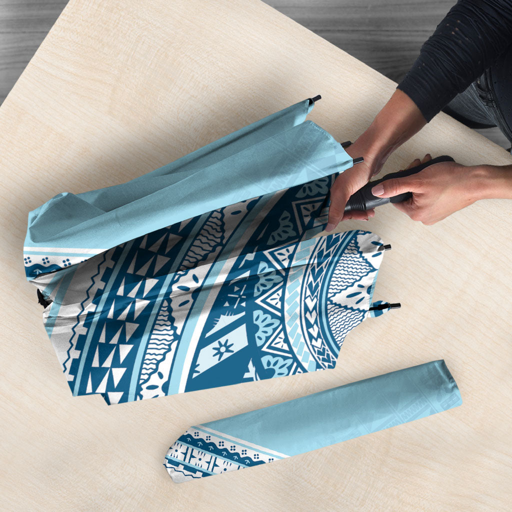 Bula Fiji Vintage Tapa Umbrella Kaivity Masi Wave Motifs - Turquoise
