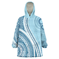 Bula Fiji Vintage Tapa Wearable Blanket Hoodie Kaivity Masi Wave Motifs - Turquoise