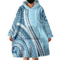 Bula Fiji Vintage Tapa Wearable Blanket Hoodie Kaivity Masi Wave Motifs - Turquoise