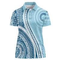 Bula Fiji Vintage Tapa Women Polo Shirt Kaivity Masi Wave Motifs - Turquoise