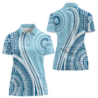 Bula Fiji Vintage Tapa Women Polo Shirt Kaivity Masi Wave Motifs - Turquoise