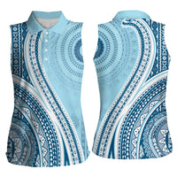 Bula Fiji Vintage Tapa Women Sleeveless Polo Shirt Kaivity Masi Wave Motifs - Turquoise LT7 - Polynesian Pride