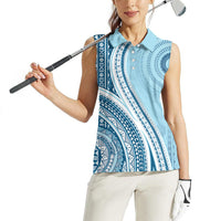 Bula Fiji Vintage Tapa Women Sleeveless Polo Shirt Kaivity Masi Wave Motifs - Turquoise LT7 - Polynesian Pride