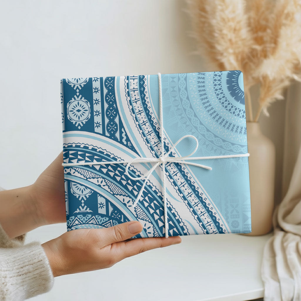 Bula Fiji Vintage Tapa Wrapping Paper Kaivity Masi Wave Motifs - Turquoise