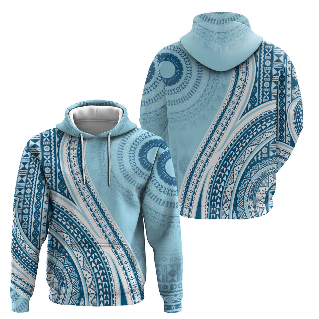 Bula Fiji Vintage Tapa Zip Hoodie Kaivity Masi Wave Motifs - Turquoise