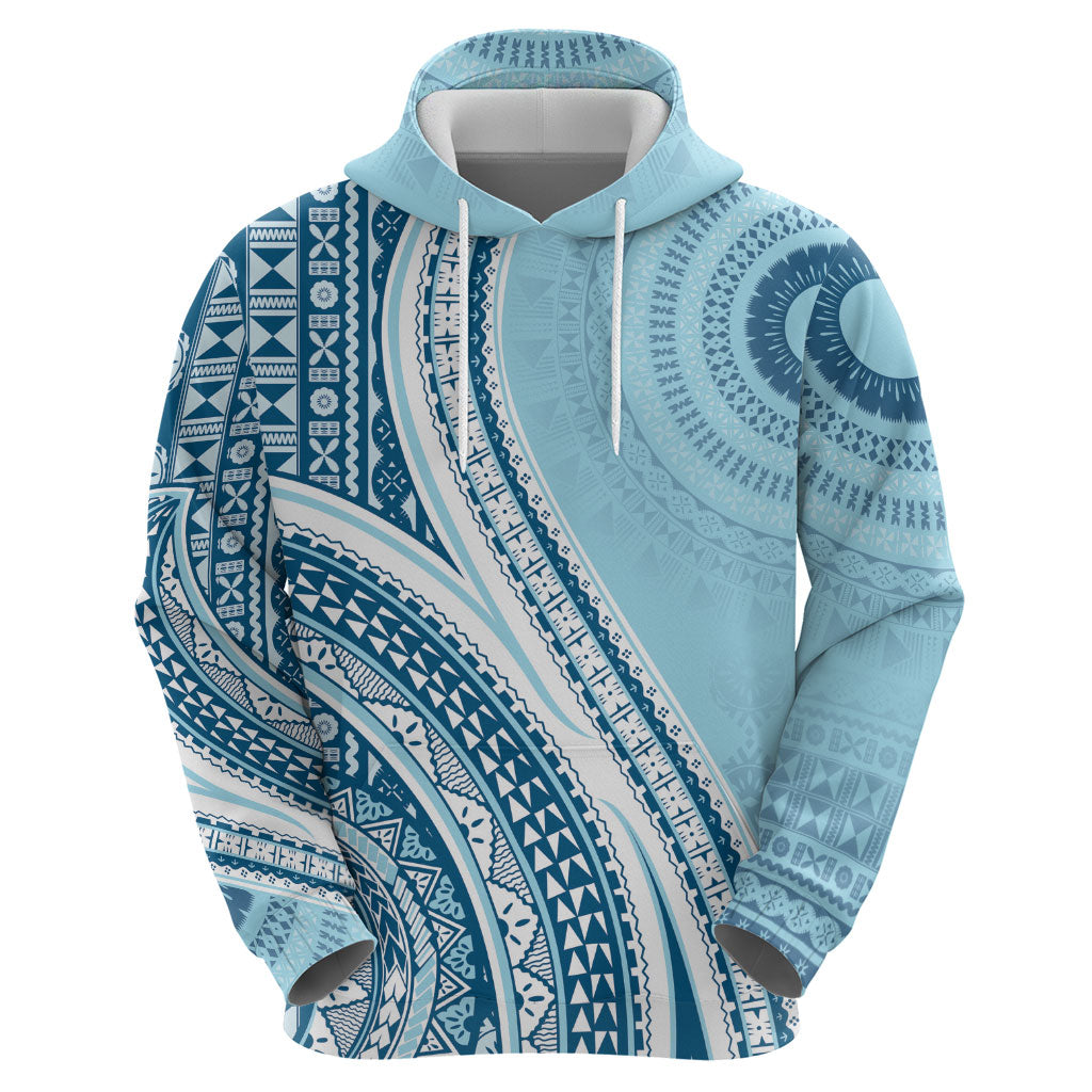 Bula Fiji Vintage Tapa Zip Hoodie Kaivity Masi Wave Motifs - Turquoise