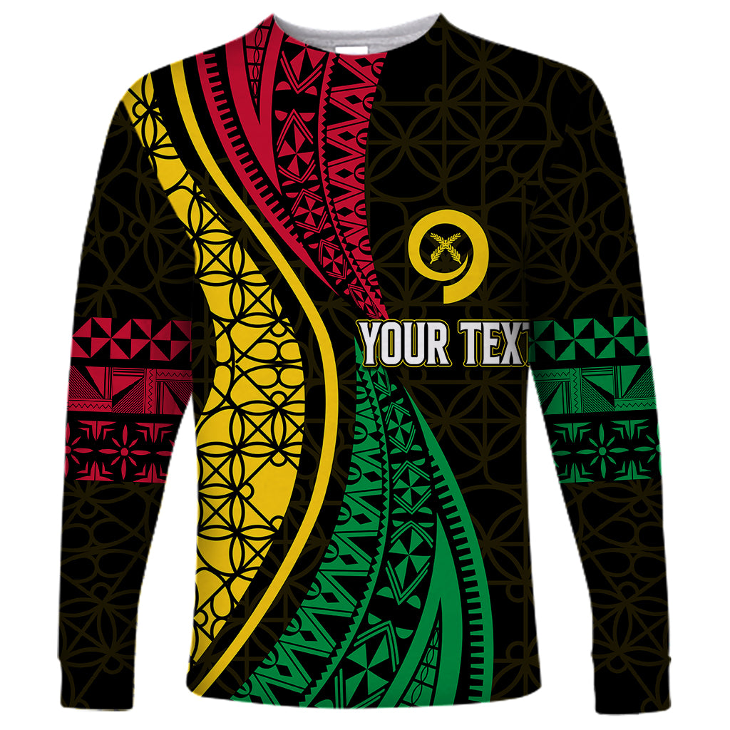 Personalised Vanuatu Long Sleeve Shirt Melanesian Sand Drawing Mixed - Ni Van and Proud LT7 Unisex Black - Polynesian Pride