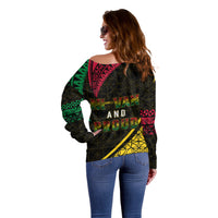 Personalised Vanuatu Off Shoulder Sweater Melanesian Sand Drawing Mixed - Ni Van and Proud LT7 - Polynesian Pride