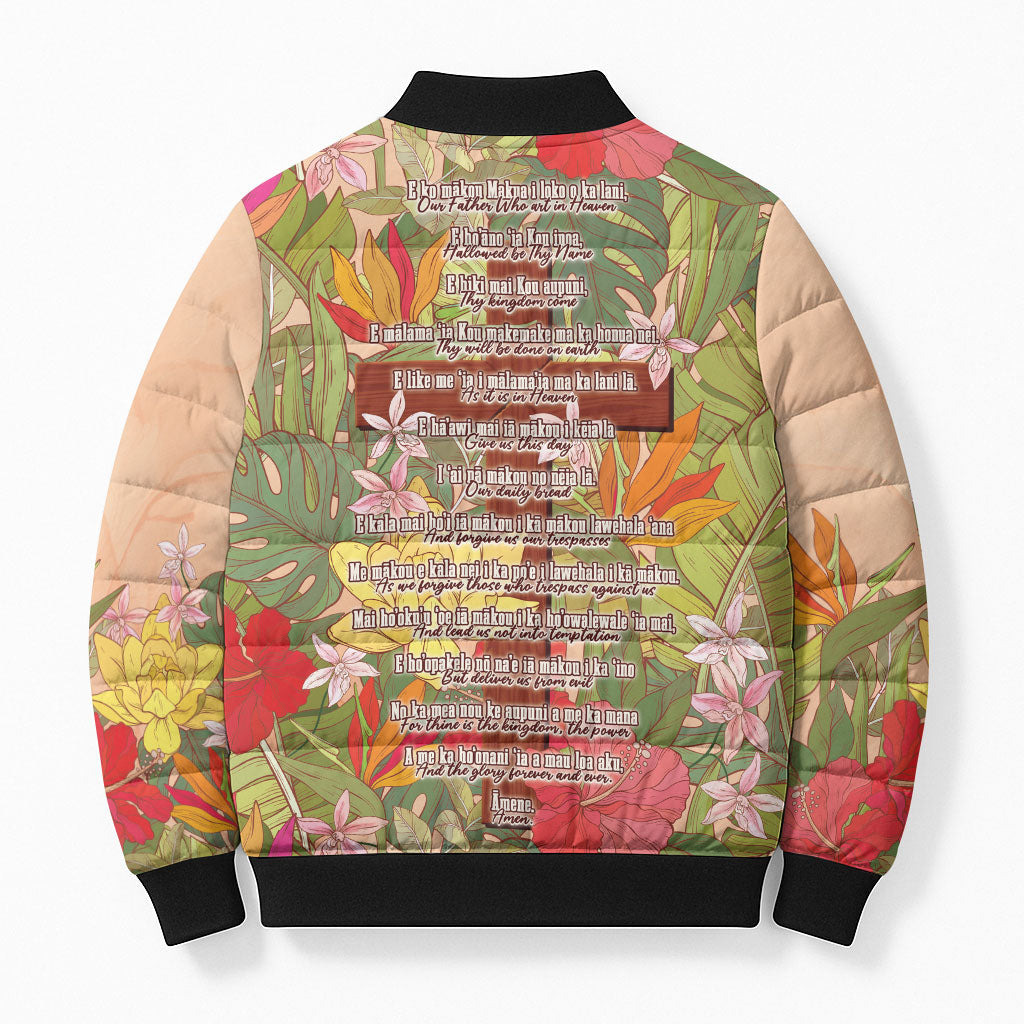 Mahalo Hawaii - Ka Pule a ka Haku Bomber Puffer Jacket Tropical Flowers LT7 - Polynesian Pride