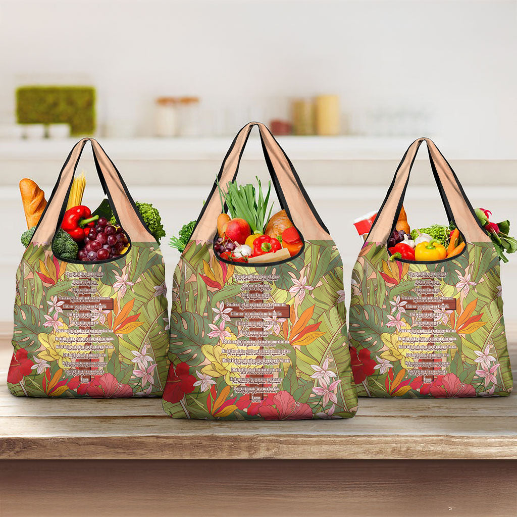Mahalo Hawaii - Ka Pule a ka Haku Grocery Bag Tropical Flowers LT7 3-pack One Size Coral Pink - Polynesian Pride