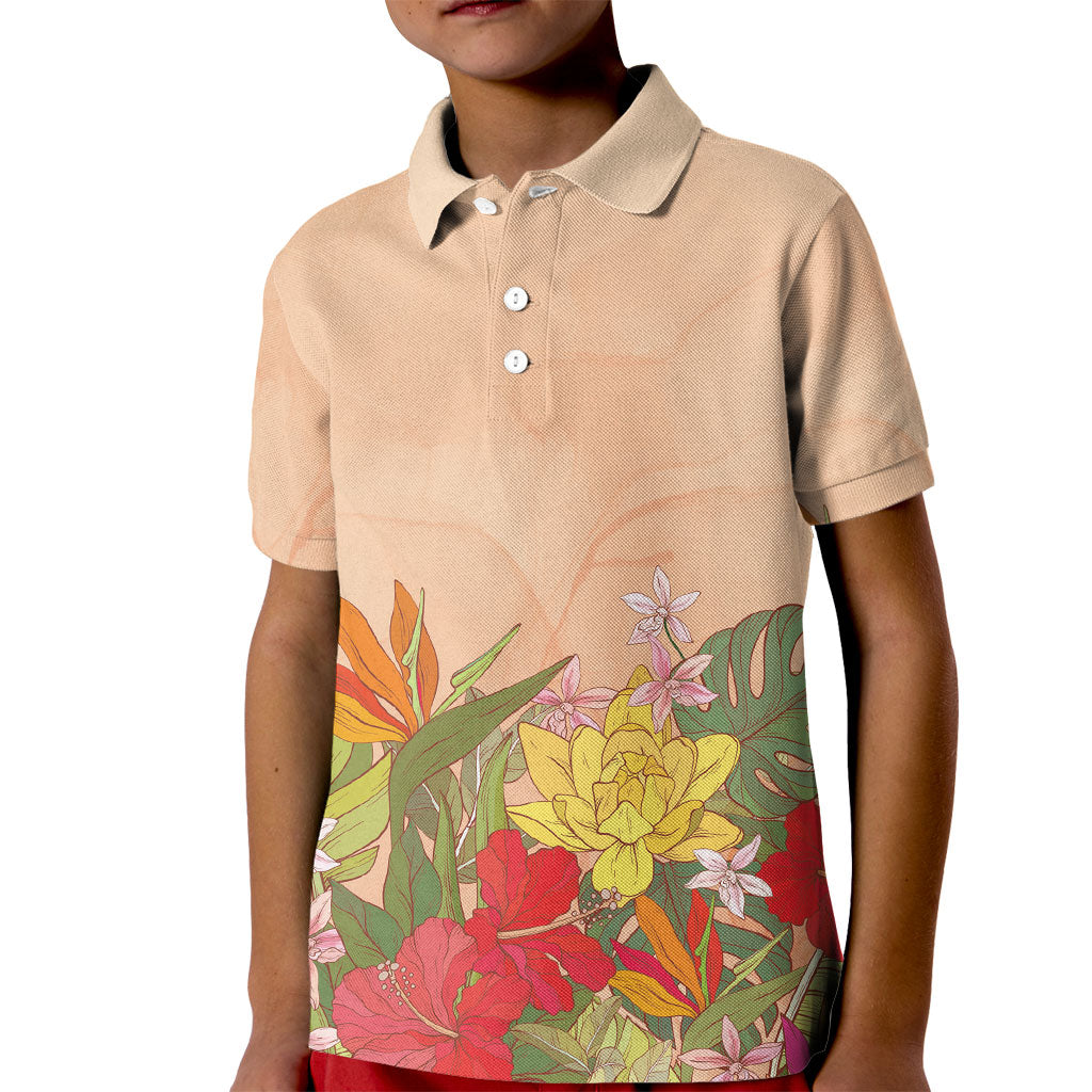 Mahalo Hawaii - Ka Pule a ka Haku Kid Polo Shirt Tropical Flowers LT7 Kid Coral Pink - Polynesian Pride