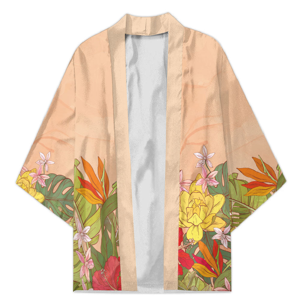 Mahalo Hawaii - Ka Pule a ka Haku Kimono Tropical Flowers LT7 Unisex Coral Pink - Polynesian Pride