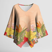 Mahalo Hawaii - Ka Pule a ka Haku Kimono Sleeve Blouse Tropical Flowers LT7 Female Coral Pink - Polynesian Pride