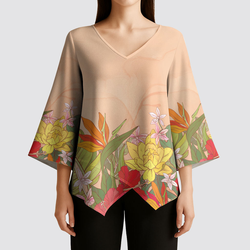 Mahalo Hawaii - Ka Pule a ka Haku Kimono Sleeve Blouse Tropical Flowers LT7 - Polynesian Pride