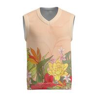 Mahalo Hawaii - ⁠Ka Pule a ka Haku Christmas Knitted V-Neck Vest Tropical Flowers