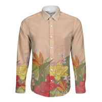 Mahalo Hawaii - Ka Pule a ka Haku Long Sleeve Button Shirt Tropical Flowers LT7 Unisex Coral Pink - Polynesian Pride