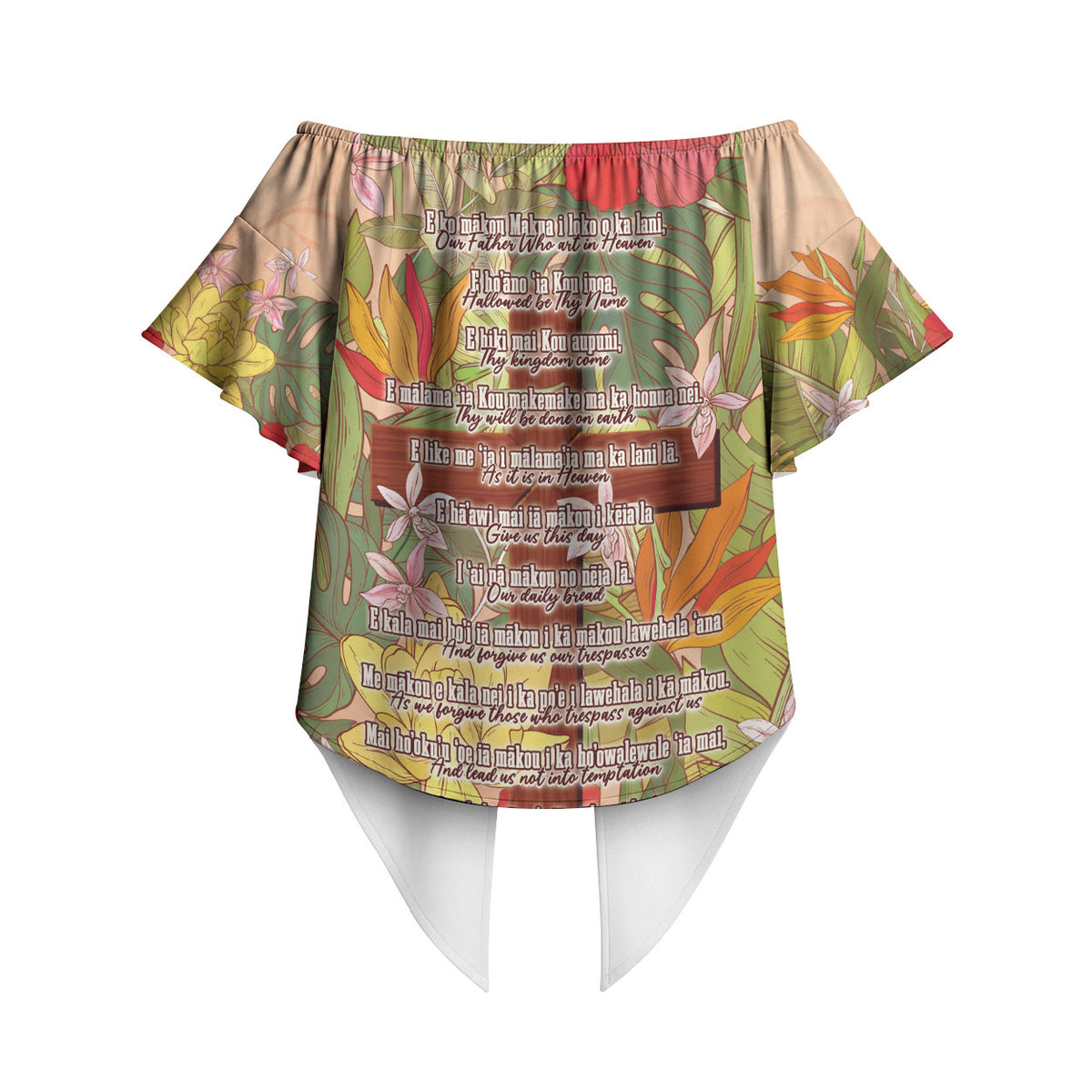 Mahalo Hawaii - Ka Pule a ka Haku Off Shoulder Wrap Waist Top Tropical Flowers LT7 - Polynesian Pride