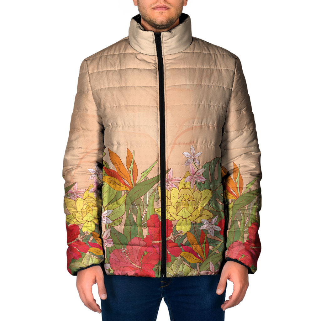 Mahalo Hawaii - Ka Pule a ka Haku Padded Jacket Tropical Flowers LT7 Men Coral Pink - Polynesian Pride